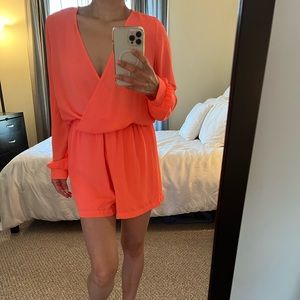 Honey Punch Neon Coral Romper Size Small